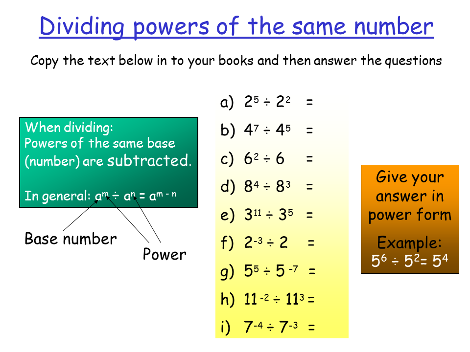 Multiplying Dividing Powers Presentation Mathematics