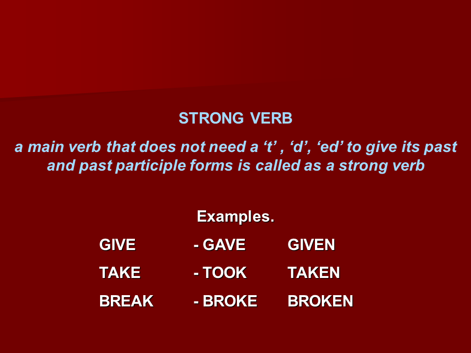 Strong And Weak Verbs Presentation English Language