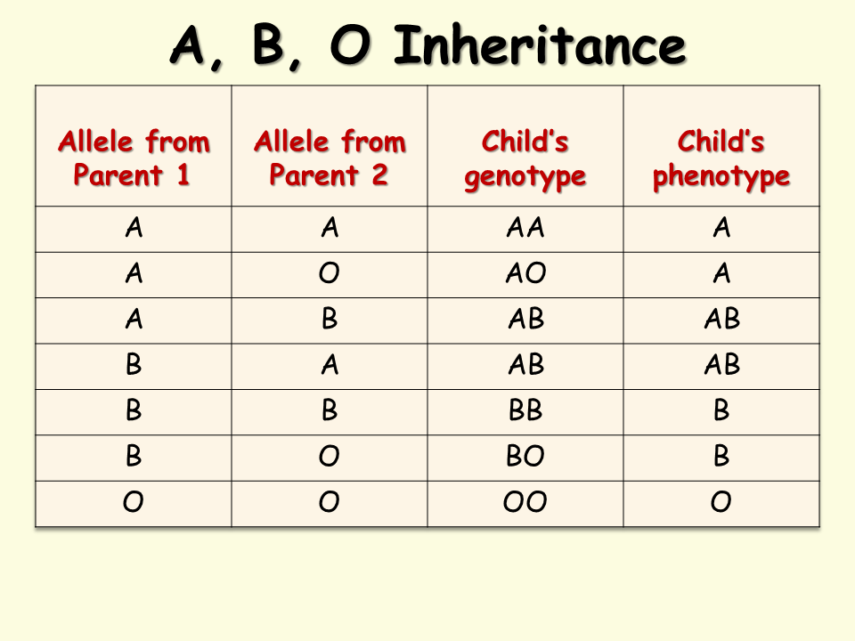 Genetic Blood Type Chart